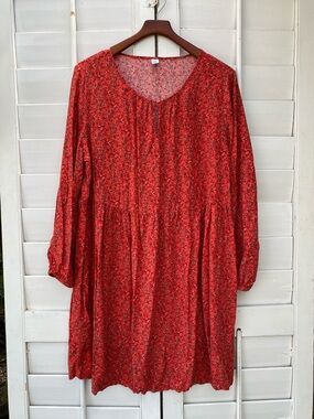 Old Navy Red Floral Long-Sleeve Swing Dress